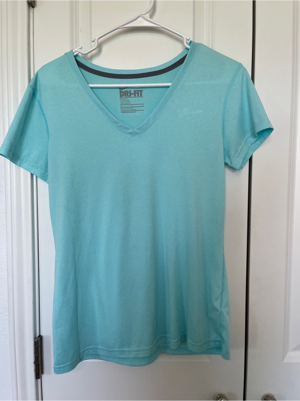 Nike Dri-FIT Women's Short Sleeve V-Neck Tee in Aqua Blue